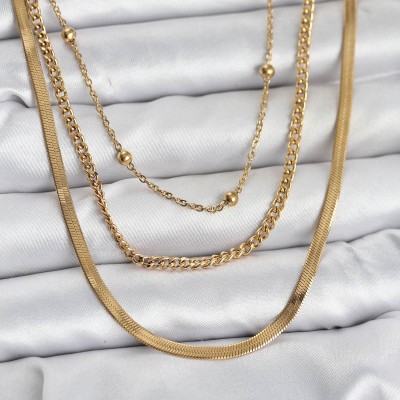 316L Çelik Gold Renk 3'lü Kadın Kolye