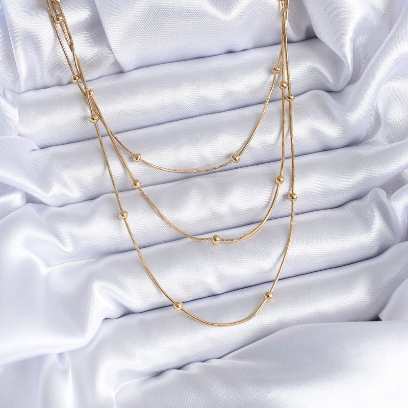 316L Çelik Gold Renk 3'lü Minimal Toplu Kadın Kolye