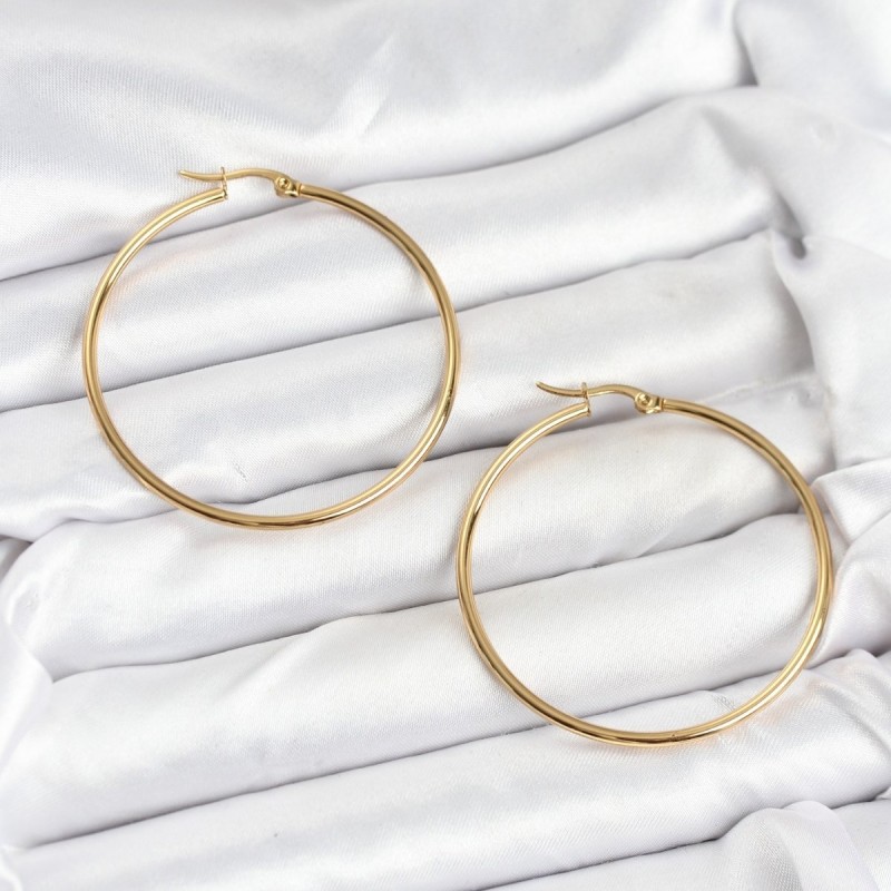 316L Çelik Gold Renk 45 mm Halka Kadın Küpe