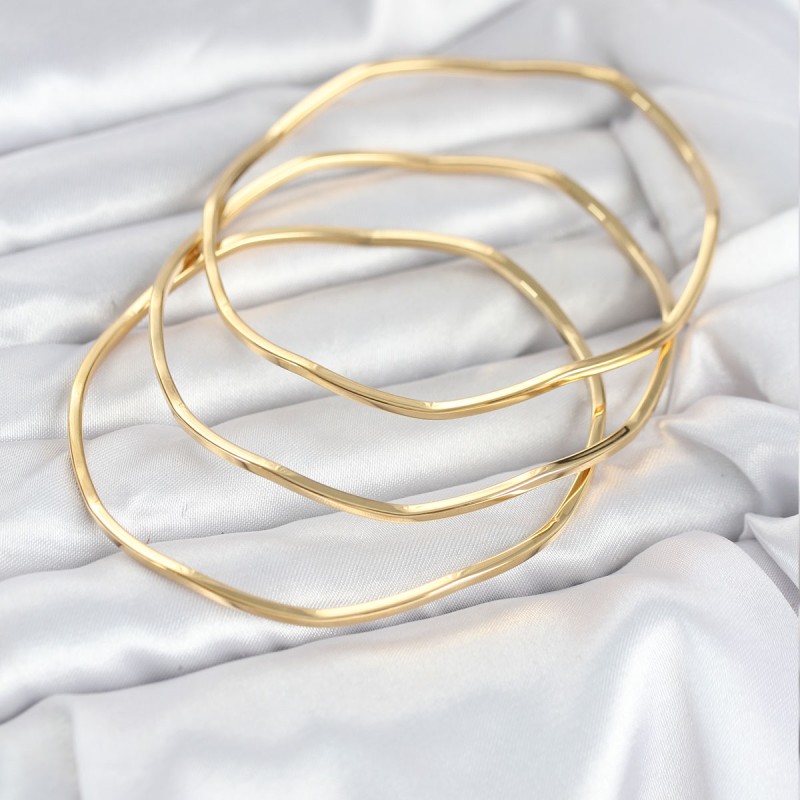 316L Çelik Gold Renk 65 mm Ajda Zikzak Model 3lü Kadın Bileklik