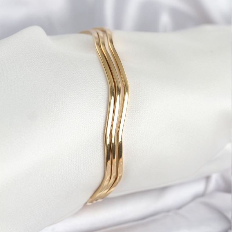 316L Çelik Gold Renk 65 mm Ajda Zikzak Model 3lü Kadın Bileklik