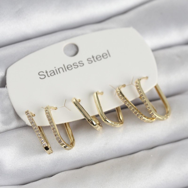 316L Çelik Gold Renk 6'lı Set Geometrik Model Kadın Küpe