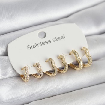316L Çelik Gold Renk 6'lı Set Kalp Form Kadın Küpe