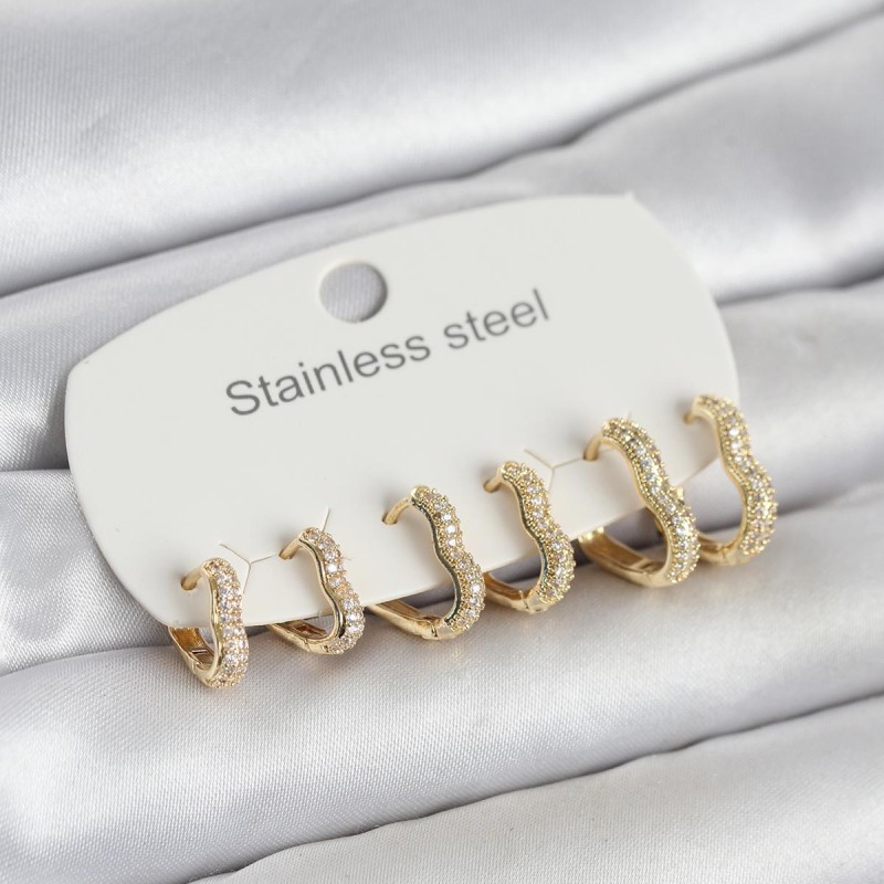 316L Çelik Gold Renk 6'lı Set Kalp Form Kadın Küpe