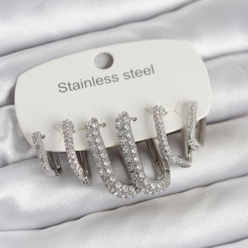 316L Çelik Gold Renk 6'lı Set Zirkon Taşlı Kadın Küpe