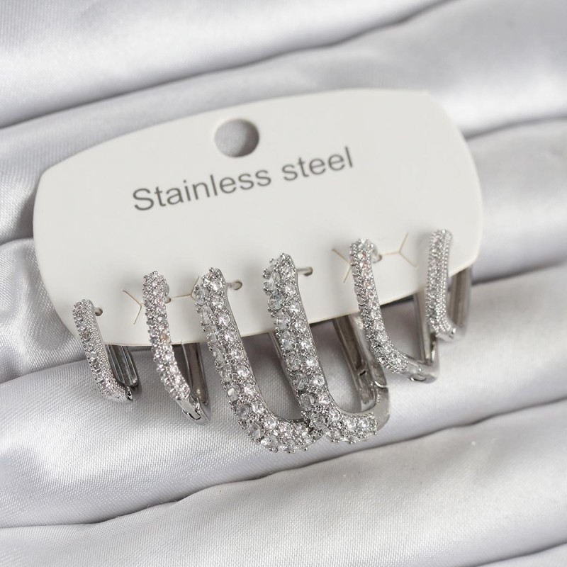 316L Çelik Gold Renk 6'lı Set Zirkon Taşlı Kadın Küpe