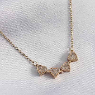 316L Çelik Gold Renk Açılır Zirkon Taşlı Yonca Model Kadın Kolye