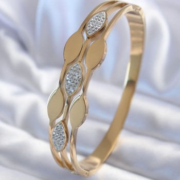 316L Çelik Gold Renk Arpa Model Zirkon Taş Detay Kadın Kelepçe Bileklik