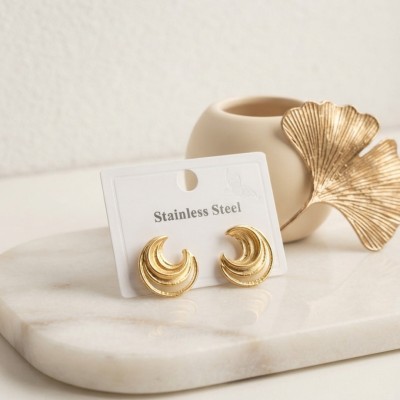 316L Çelik Gold Renk Ay Model Kadın Küpe
