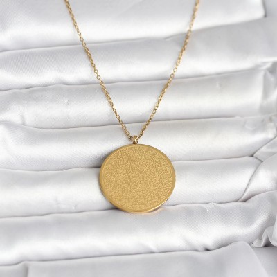 316L Çelik Gold Renk Ayetel Kürsi ve Allah Yazılı Kolye