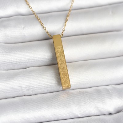 316L Çelik Gold Renk Ayetel Kürsi Yazılı Bar Çubuk Kolye