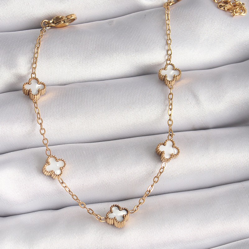 316L Çelik Gold Renk Beyaz Baby Boy Yonca Model Kadın Bileklik