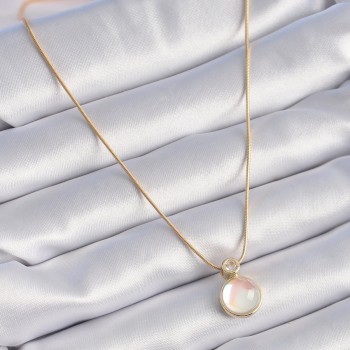 316L Çelik Gold Renk Beyaz Sedefli Vintage Kadın Kolye