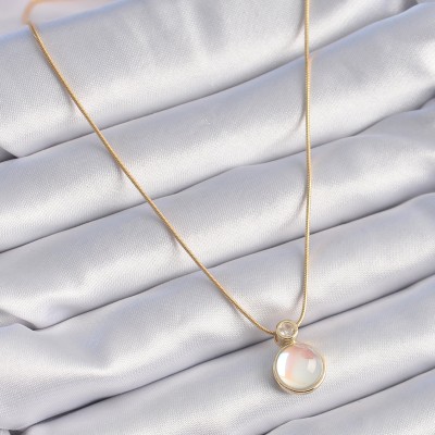 316L Çelik Gold Renk Beyaz Sedefli Vintage Kadın Kolye