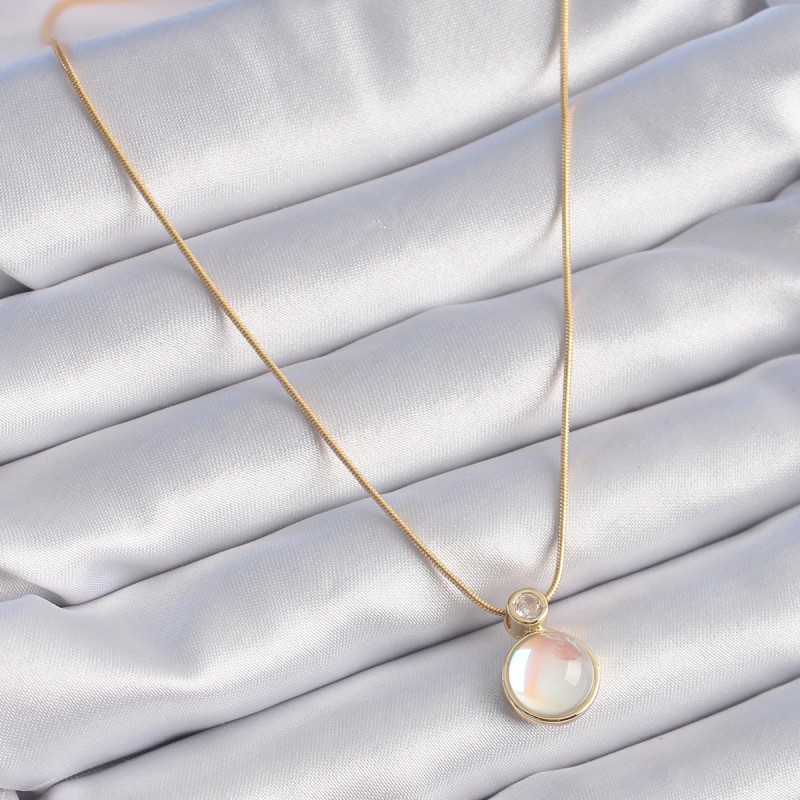 316L Çelik Gold Renk Beyaz Sedefli Vintage Kadın Kolye