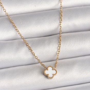 316L Çelik Gold Renk Beyaz Yonca Model Kadın Kolye