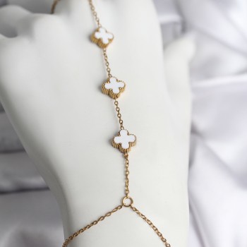 316L Çelik Gold Renk Beyaz Yonca Model Kadın Şahmeran