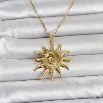 316L Çelik Gold Renk Bohem Güneş Model Kadın Kolye