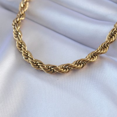 316L Çelik Gold Renk Burgu Model 45 cm Kadın Kolye