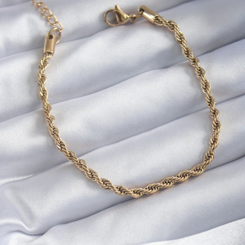 316L Çelik Gold Renk Burgu Zincir Model Kadın Bileklik