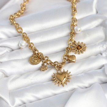 316L Çelik Gold Renk Charmlı Model Kadın Kolye