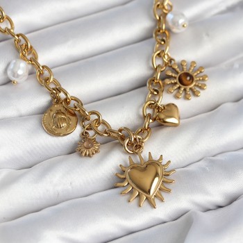 316L Çelik Gold Renk Charmlı Model Kadın Kolye