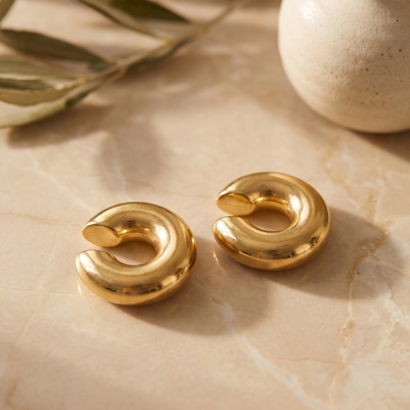 316L Çelik Gold Renk Çiftli Earcuff Küpe