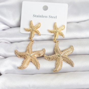 316L Çelik Gold Renk Deniz Yıldızı Model Kadın Küpe