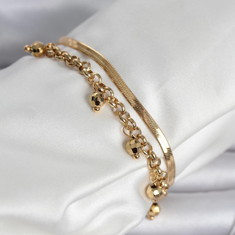 316L Çelik Gold Renk Dorika ve İtalyan Zincirli Model Kadın Bileklik