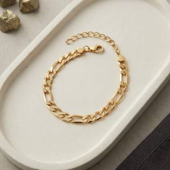 316L Çelik Gold Renk Figaro Zincir Model Erkek Bileklik