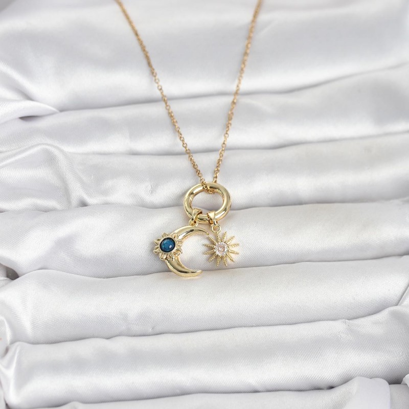 316L Çelik Gold Renk Gece Gündüz Tema Charmlı Kadın Kolye