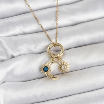 316L Çelik Gold Renk Gece Gündüz Tema Charmlı Kadın Kolye