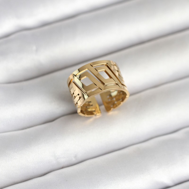 316L Çelik Gold Renk Geometrik Model Kadın Yüzük