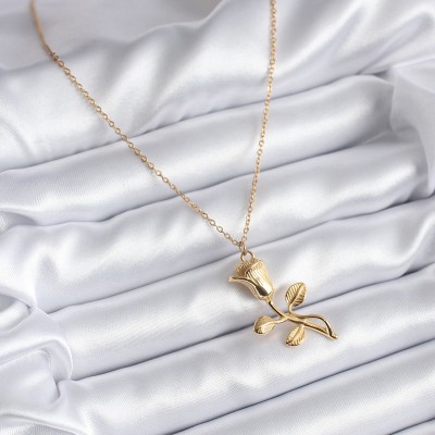 316L Çelik Gold Renk Gül Model Kadın Kolye