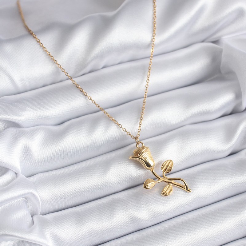 316L Çelik Gold Renk Gül Model Kadın Kolye