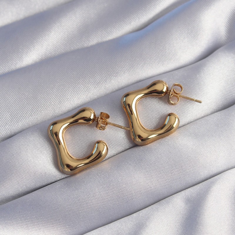 316L Çelik Gold Renk İçi Boş Bubble Kalp Küpe