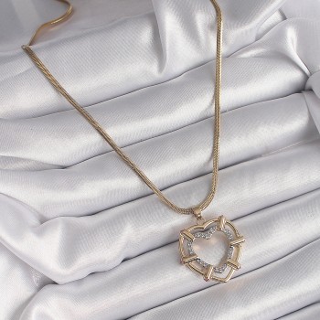 316L Çelik Gold Renk İtalyan Zincir Mix Zirkon Taşlı Kalp Model Kadın Kolye