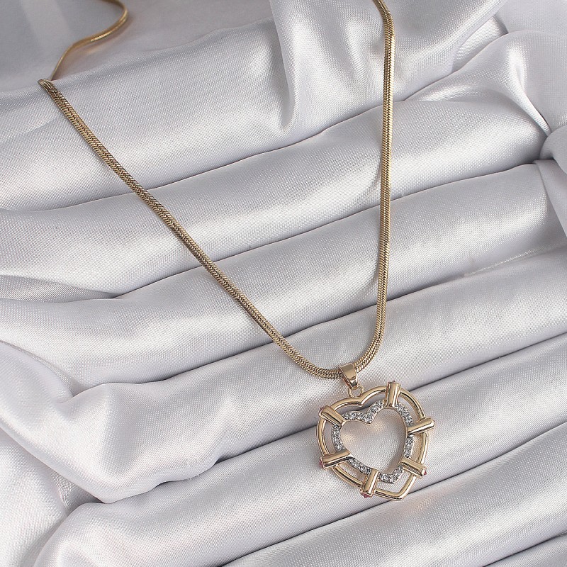 316L Çelik Gold Renk İtalyan Zincir Mix Zirkon Taşlı Kalp Model Kadın Kolye