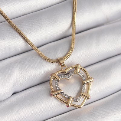 316L Çelik Gold Renk İtalyan Zincir Mix Zirkon Taşlı Kalp Model Kadın Kolye