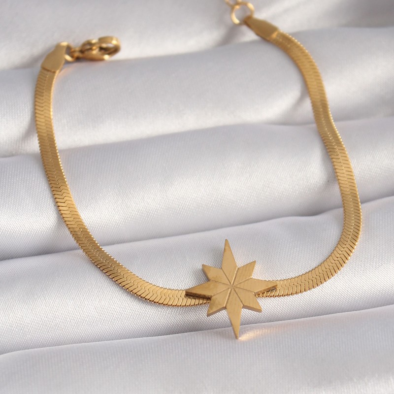 316L Çelik Gold Renk İtalyan Zincir Model Kutup Yıldızı Figür Kadın Bileklik