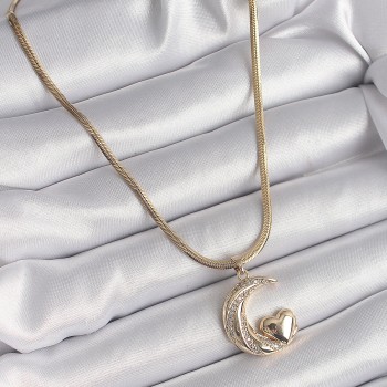316L Çelik Gold Renk İtalyan Zincir Zirkon Taşlı Halil Figür Kalp Detay Kadın Kolye