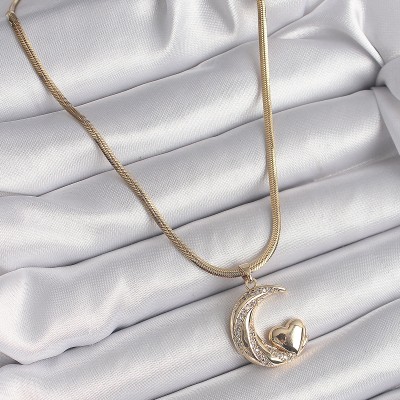 316L Çelik Gold Renk İtalyan Zincir Zirkon Taşlı Halil Figür Kalp Detay Kadın Kolye