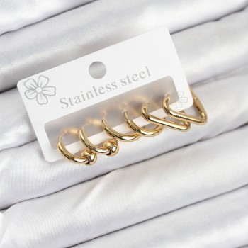 316L Çelik Gold Renk Kadın Küpe Seti