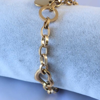 316L Çelik Gold Renk Kalp Figür Zincir Model Kadın Bileklik