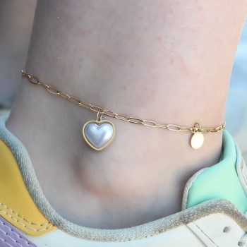 316L Çelik Gold Renk Kalp Model Kadın Halhal