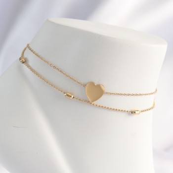 316L Çelik Gold Renk Kalp Tasarımlı 2li Halhal