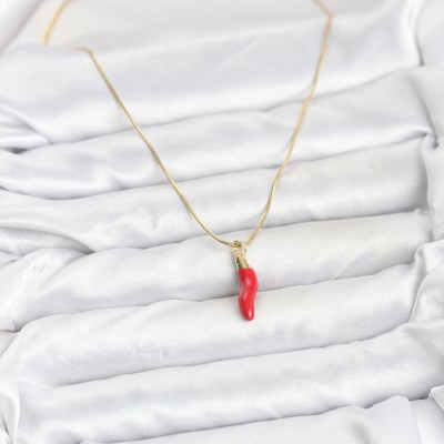 316L Çelik Gold Renk Kapya Kırmızı Biber Model Kadın Kolye
