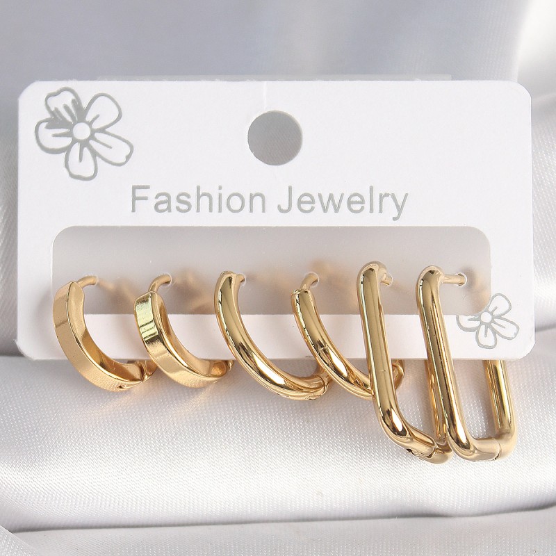 316L Çelik Gold Renk Kare Halka Model Kadın Küpe Seti