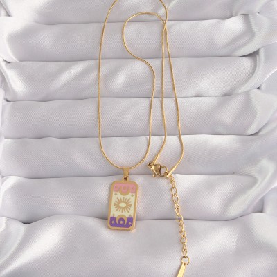 316L Çelik Gold Renk Karışık Mineli Ay Figür Tarot Kolye