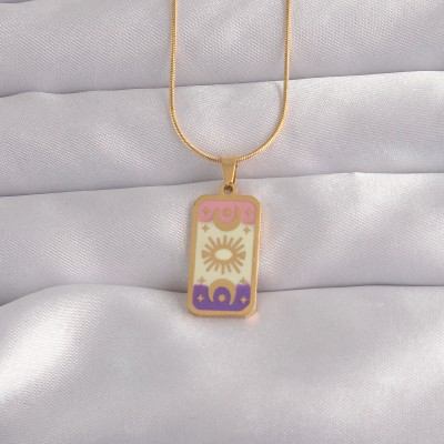 316L Çelik Gold Renk Karışık Mineli Ay Figür Tarot Kolye